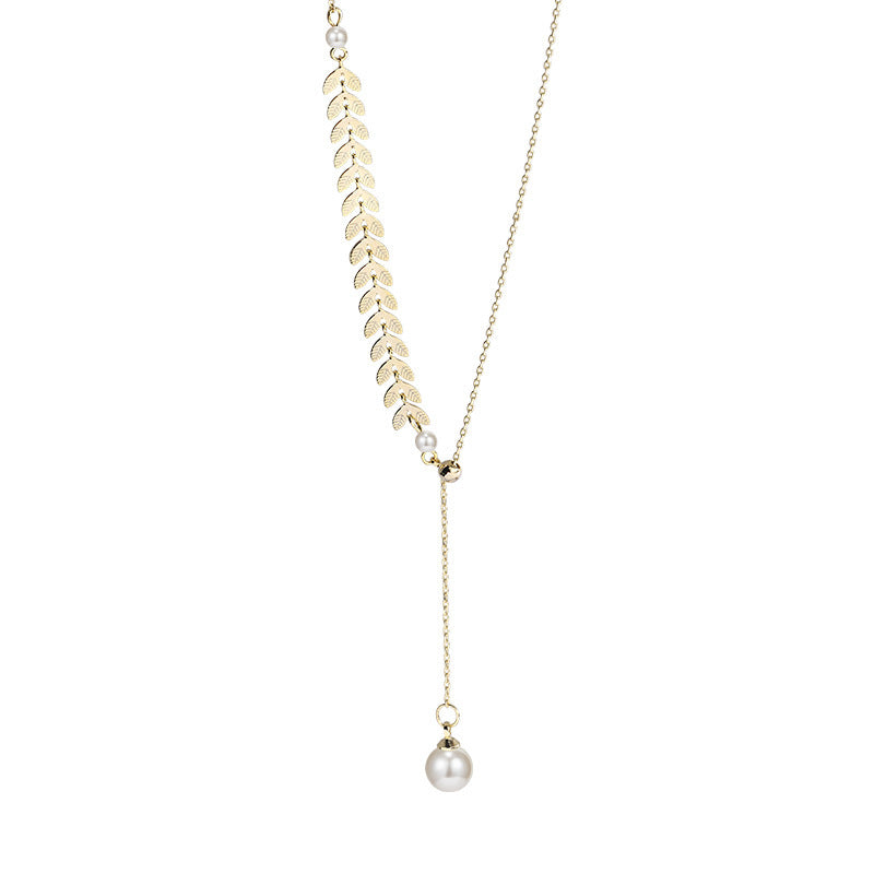 Three-piece Wheat Pearl Necklace Earrings Bracelet Set Jewelry