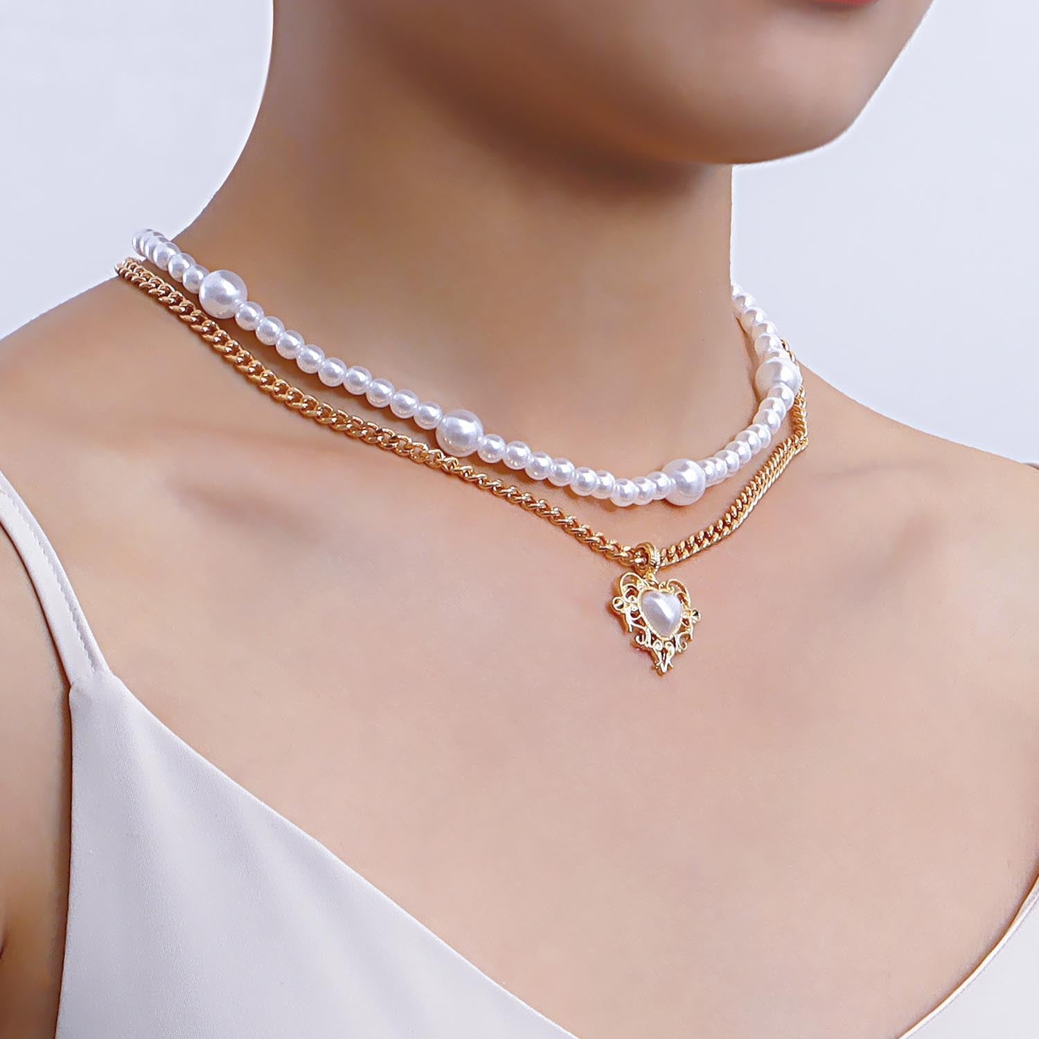 Hollow Love Cross Pendant Pearl Necklace