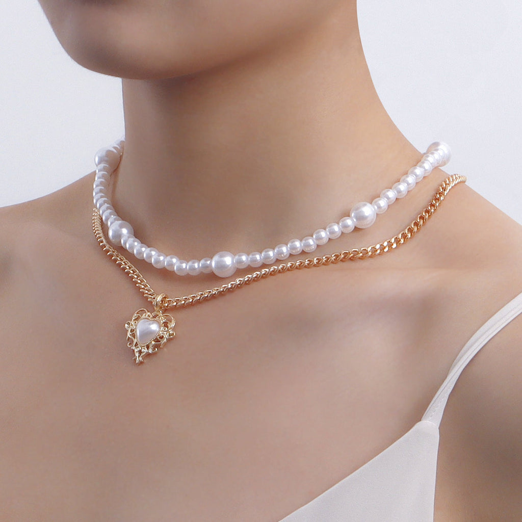 Hollow Love Cross Pendant Pearl Necklace