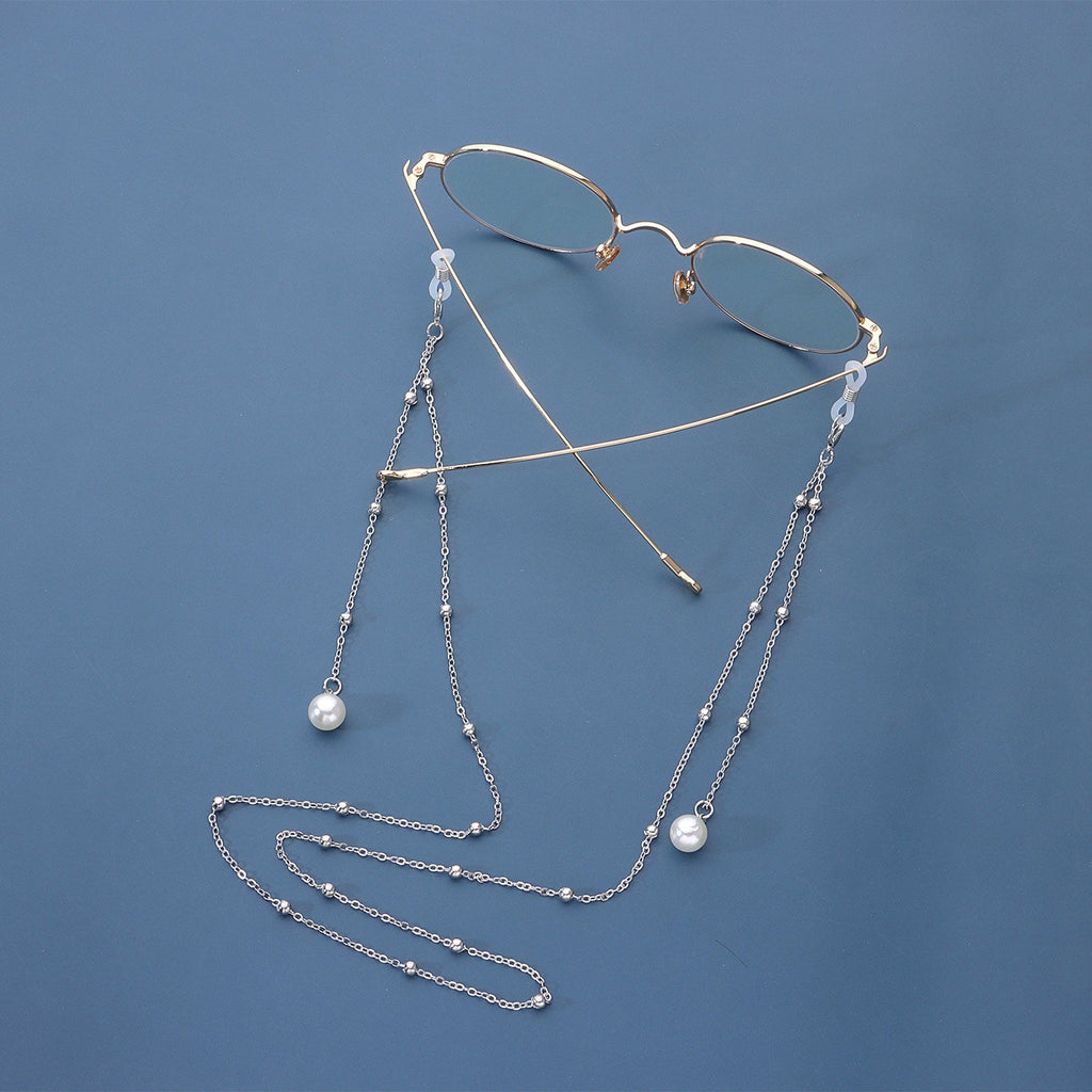 Pearl Tassel Long Glasses Metal Round Bead Chain Face