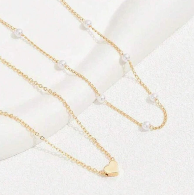Double Layer Chain Small Love Heart Pendant Necklace