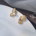 White Butterfly Pearl Stud Earrings for Women