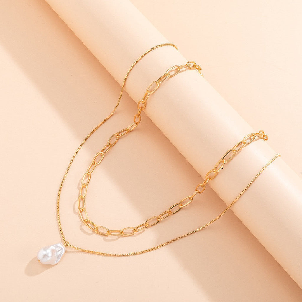 New Design Double Layer Chain Charm Pendant Pearl Necklace