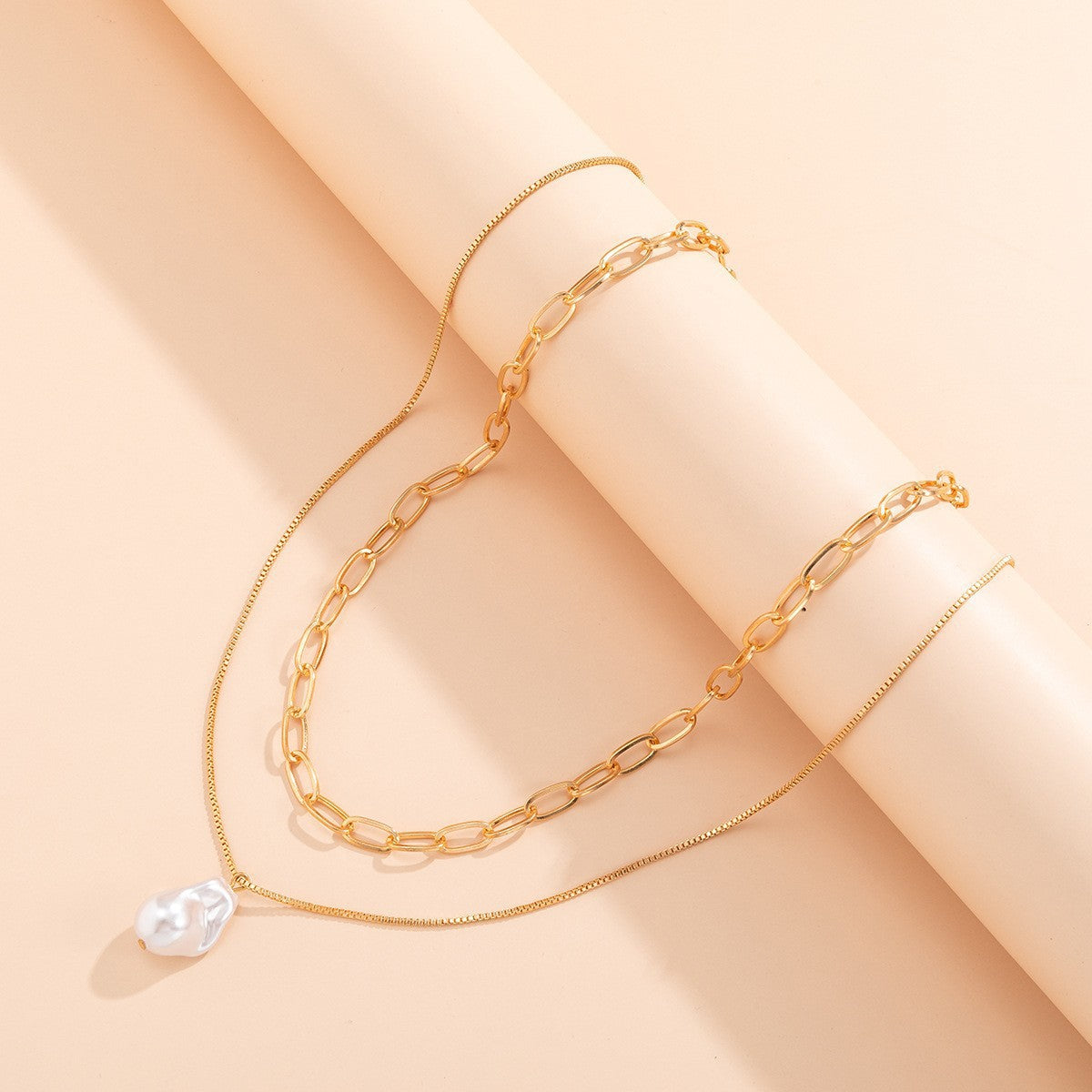 New Design Double Layer Chain Charm Pendant Pearl Necklace