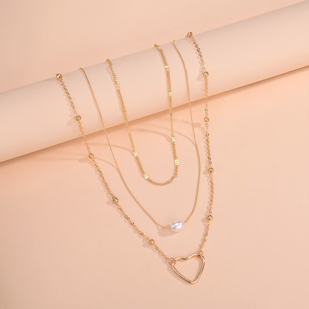 Beads Chain Pearl Hollowed Out Love Necklace