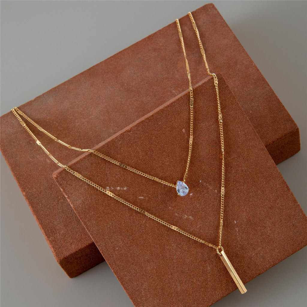 Fashion Double Layered Drop Stone Tassel Pendant Necklace