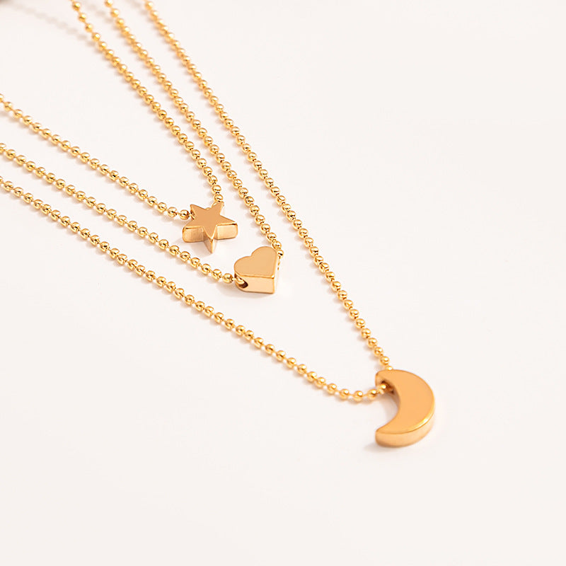 Moon Star Heart Necklace Women Multi Layer Chains Choker Necklace