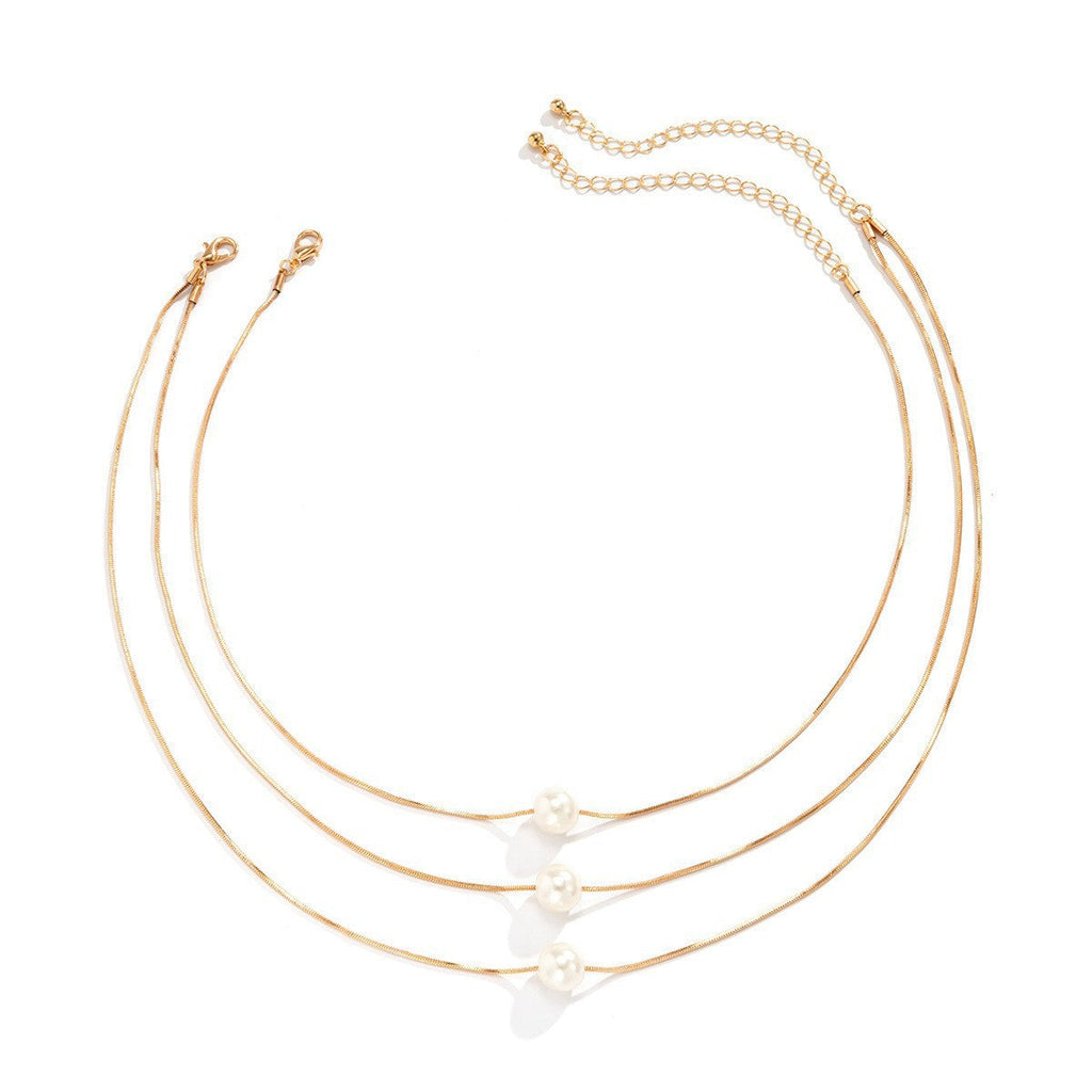 3-Layer Pearl Pendant Necklace - Fashionable Multi Strand Jewelry