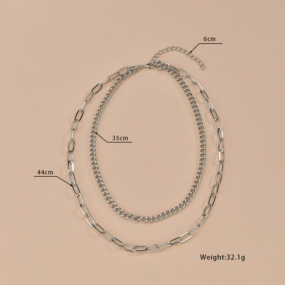 Double Layered Cuban Link Rectangle Chain Choker Necklace