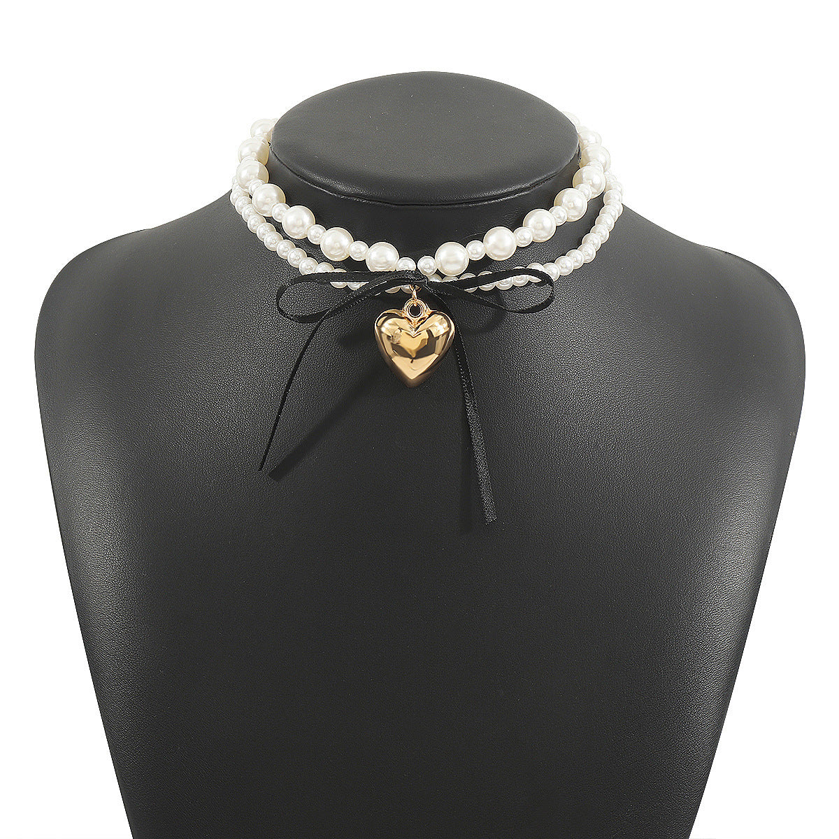 Goth Black Ribbon Bow Heart Pendant Necklace for Women