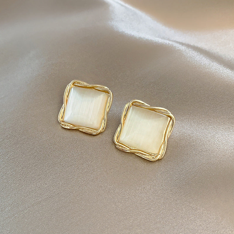Opal Geometric Square Earrings
