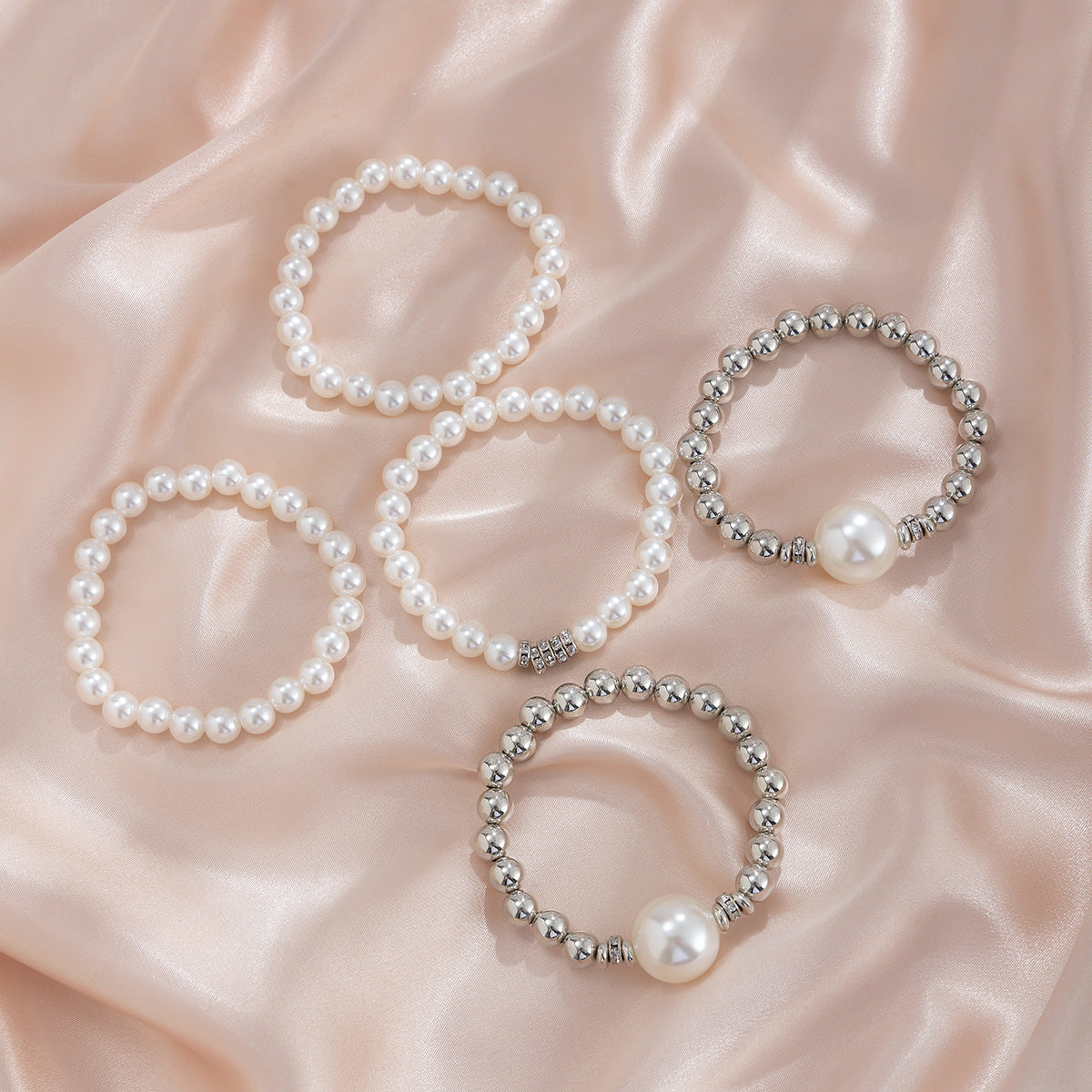 Exaggerated Pearl Stack Bracelet Set