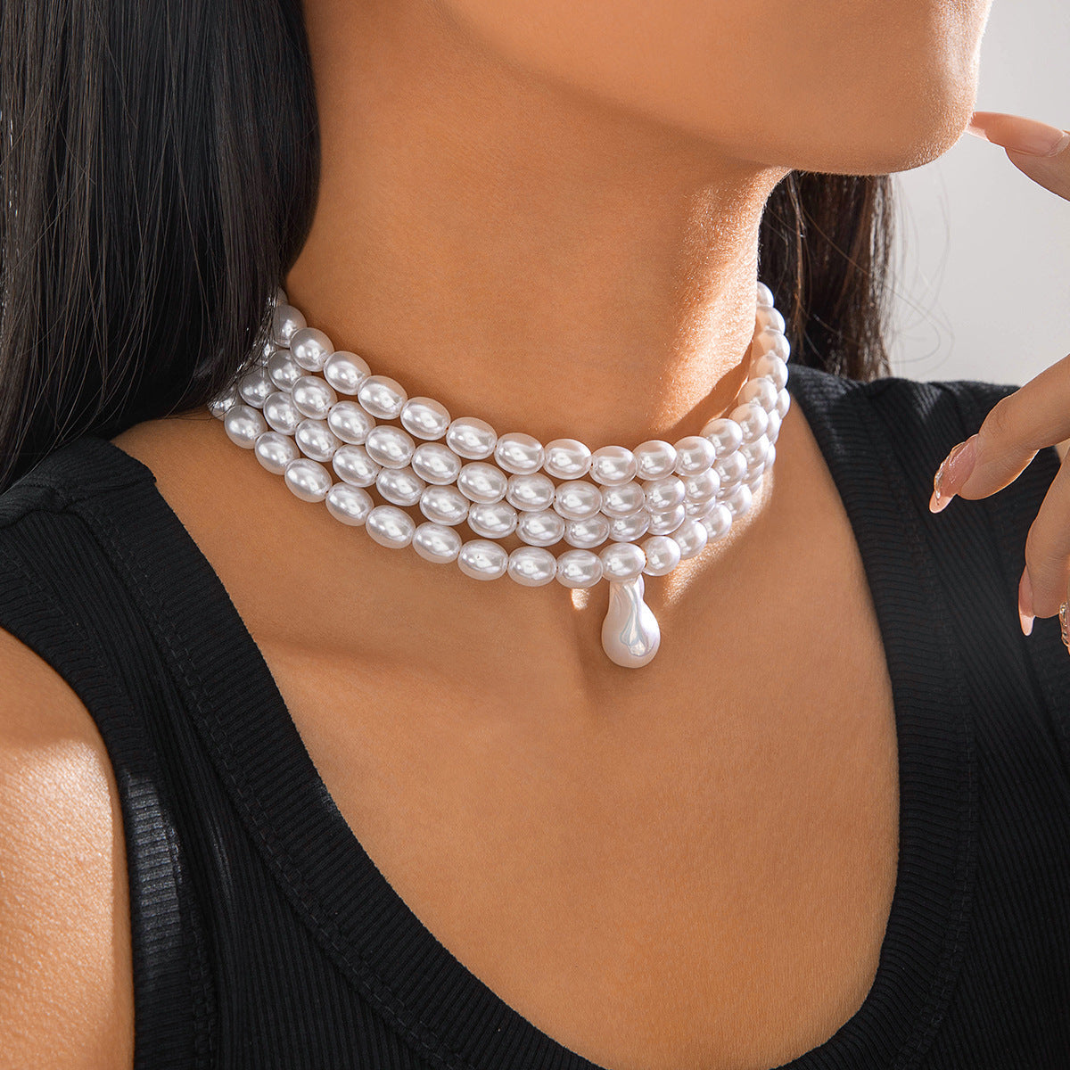 Multilayer Necklace Simple Pearl Choker Elegance Bridal Wedding Jewelry