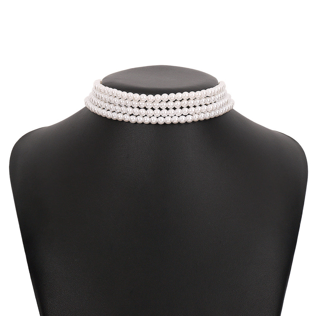 Boho Multi Layered Pearl Choker Necklace