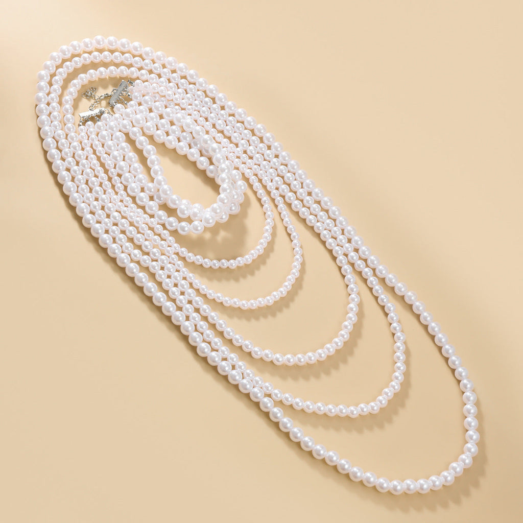 Simple Multi-layer Pearl Women Necklace Long Sweater