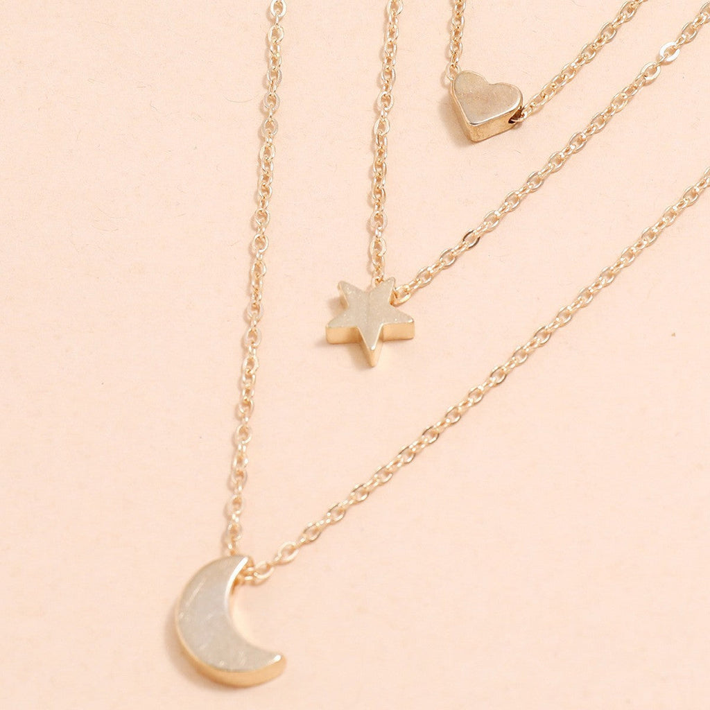 Chain Moon Star Heart Necklace Women Multi Layer Chains
