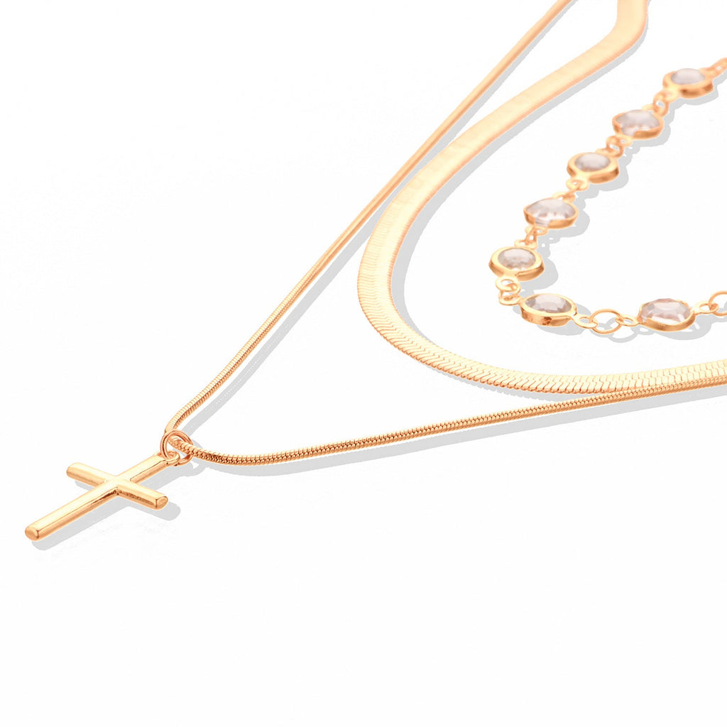 Cross Pendant Snake Bone Chain Necklace for Women
