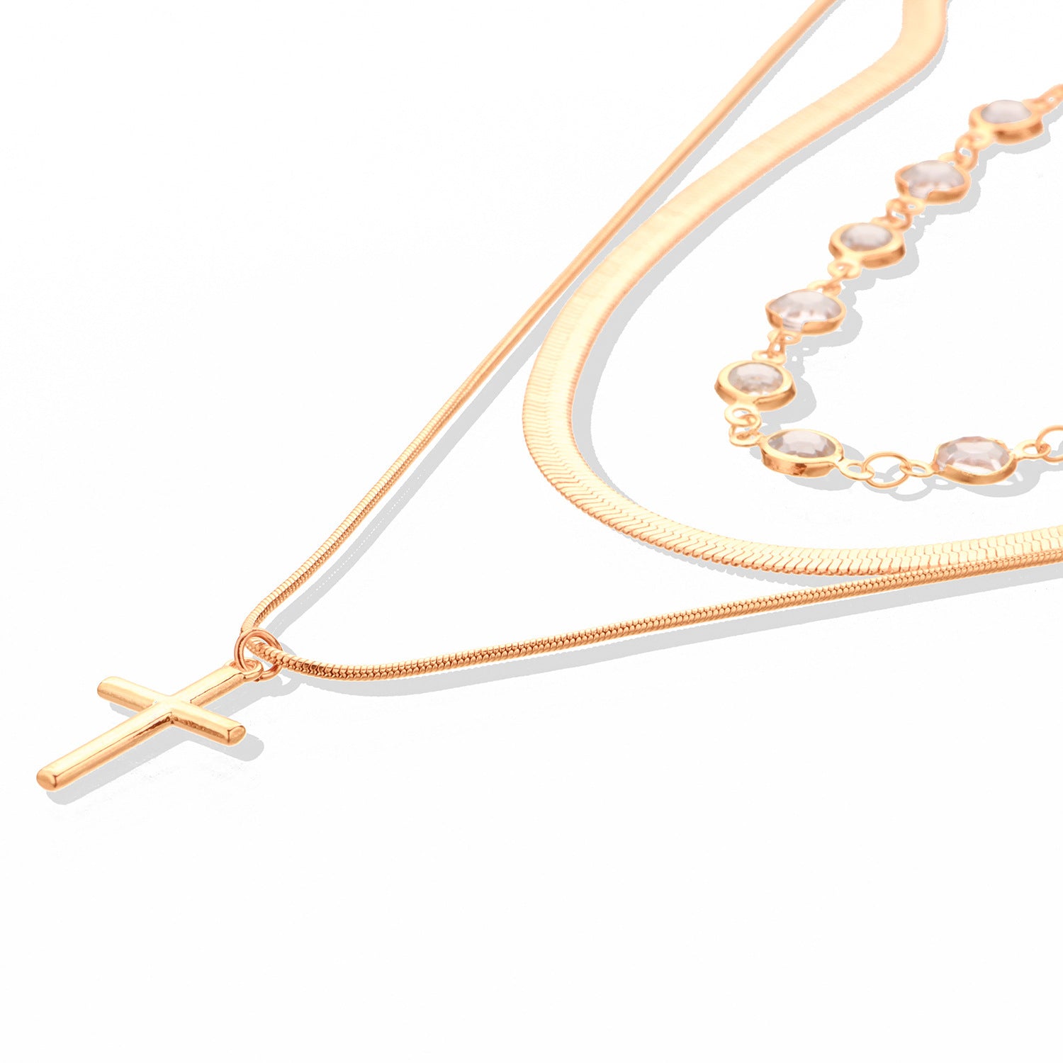 Cross Pendant Snake Bone Chain Necklace for Women