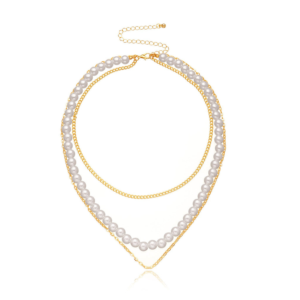 Layer Pearl Chain Choker Necklace Vintage
