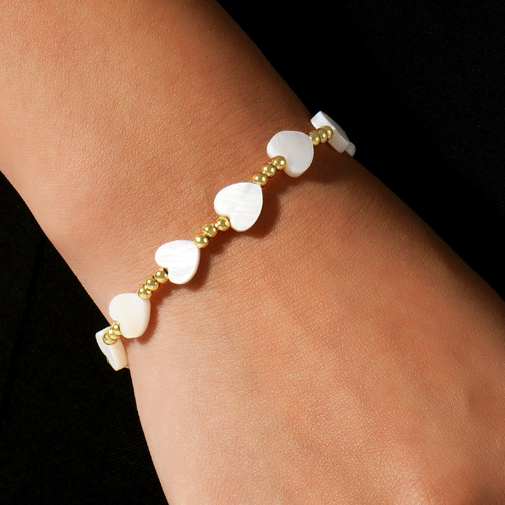 Bohemian Peach Shell Heart Bracelet