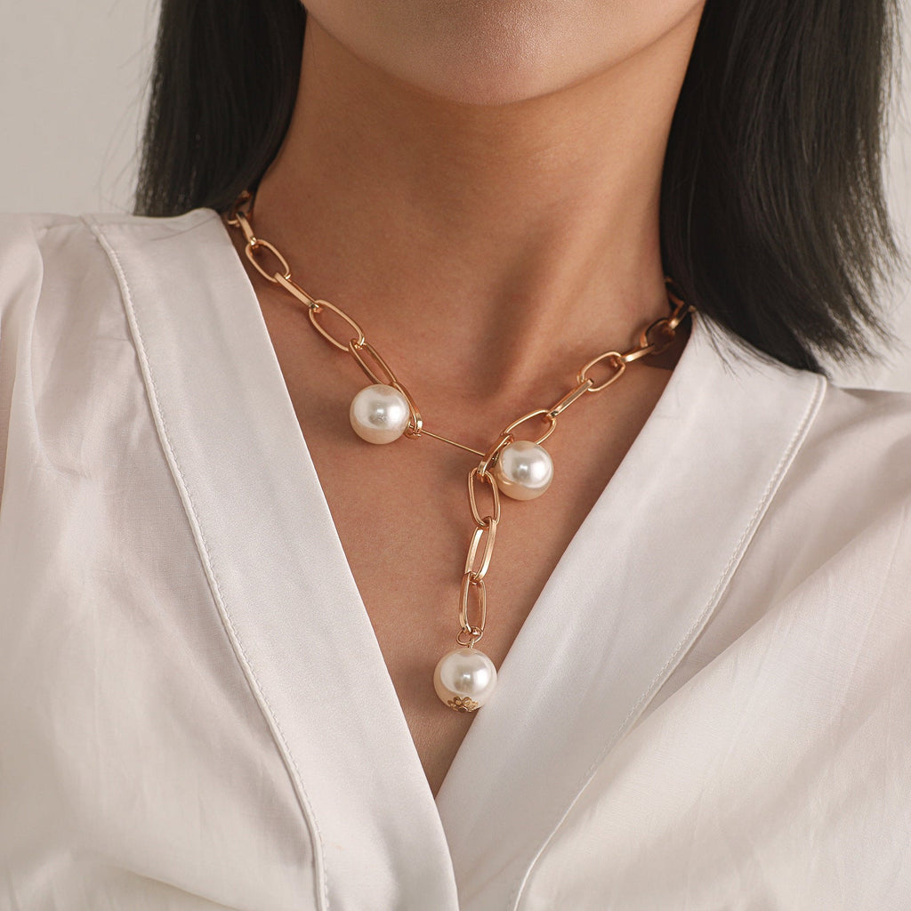 Exaggerated Brooch Pearl Pendant Multi Layer Necklace