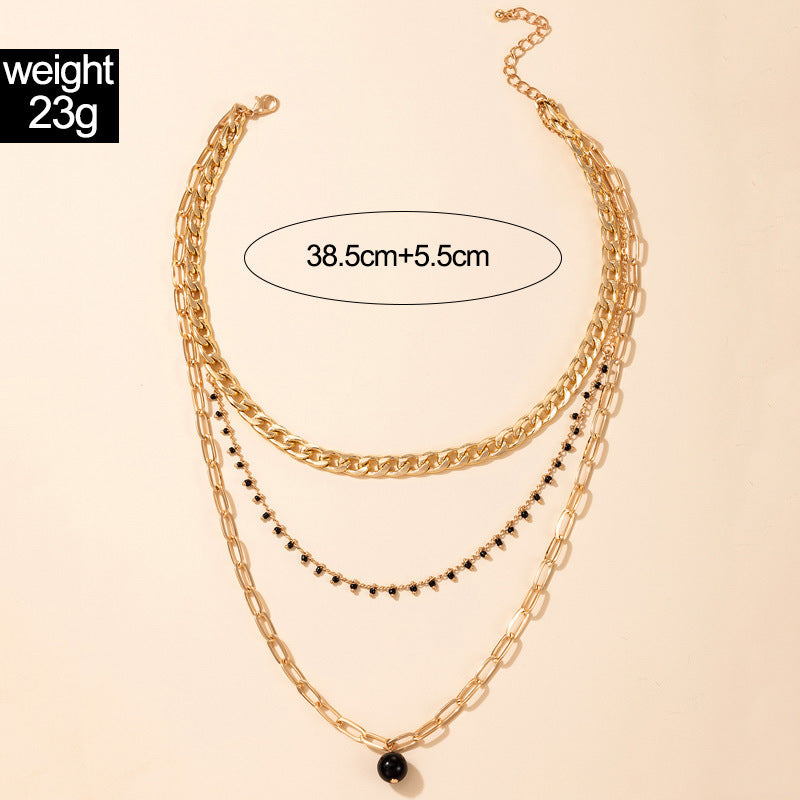 Black bead Charm Chain Necklace for Women