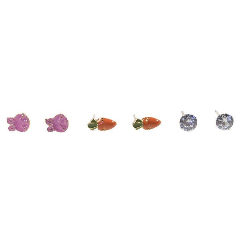 Rabbit carrot stud earrings set