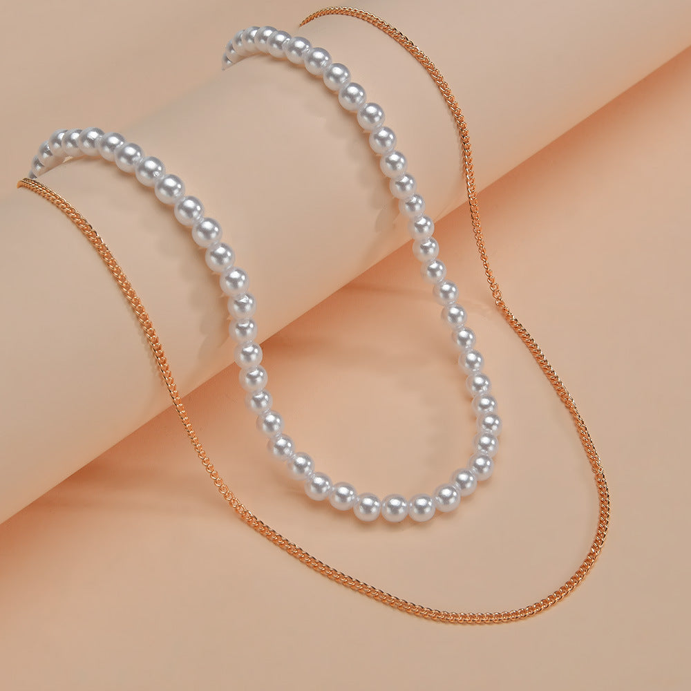 Multilayer Elegant Pearl Necklaces Gold Metal Chain