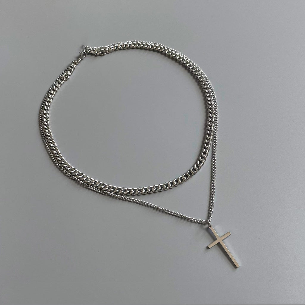 Double Layer Chain Cross Pendant Necklace