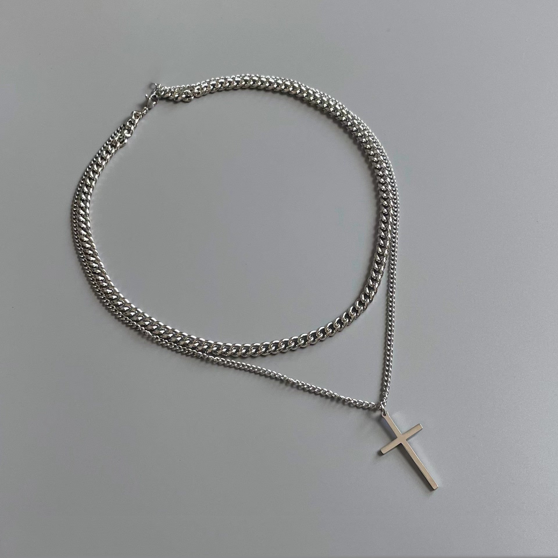 Double Layer Chain Cross Pendant Necklace