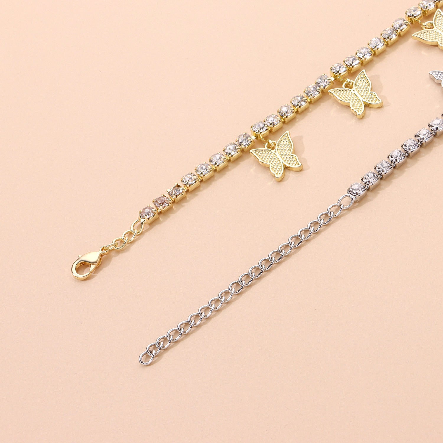 Rhinestone Butterfly Ankle Chain