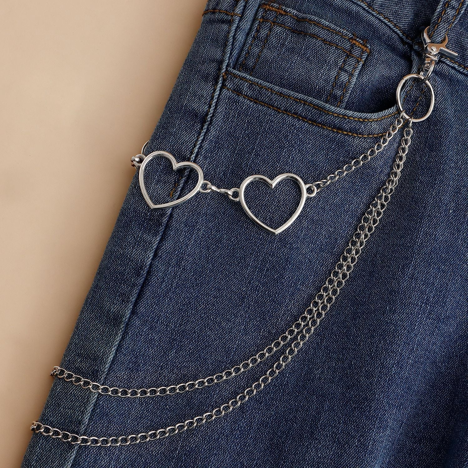 Hollow Heart Pendant Pocket Punk Chain Waist Chains