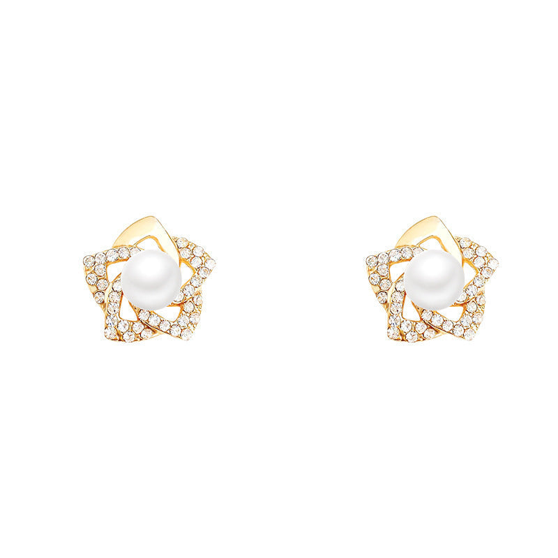 Fashion Rhinestone Rose Pearl Earrings