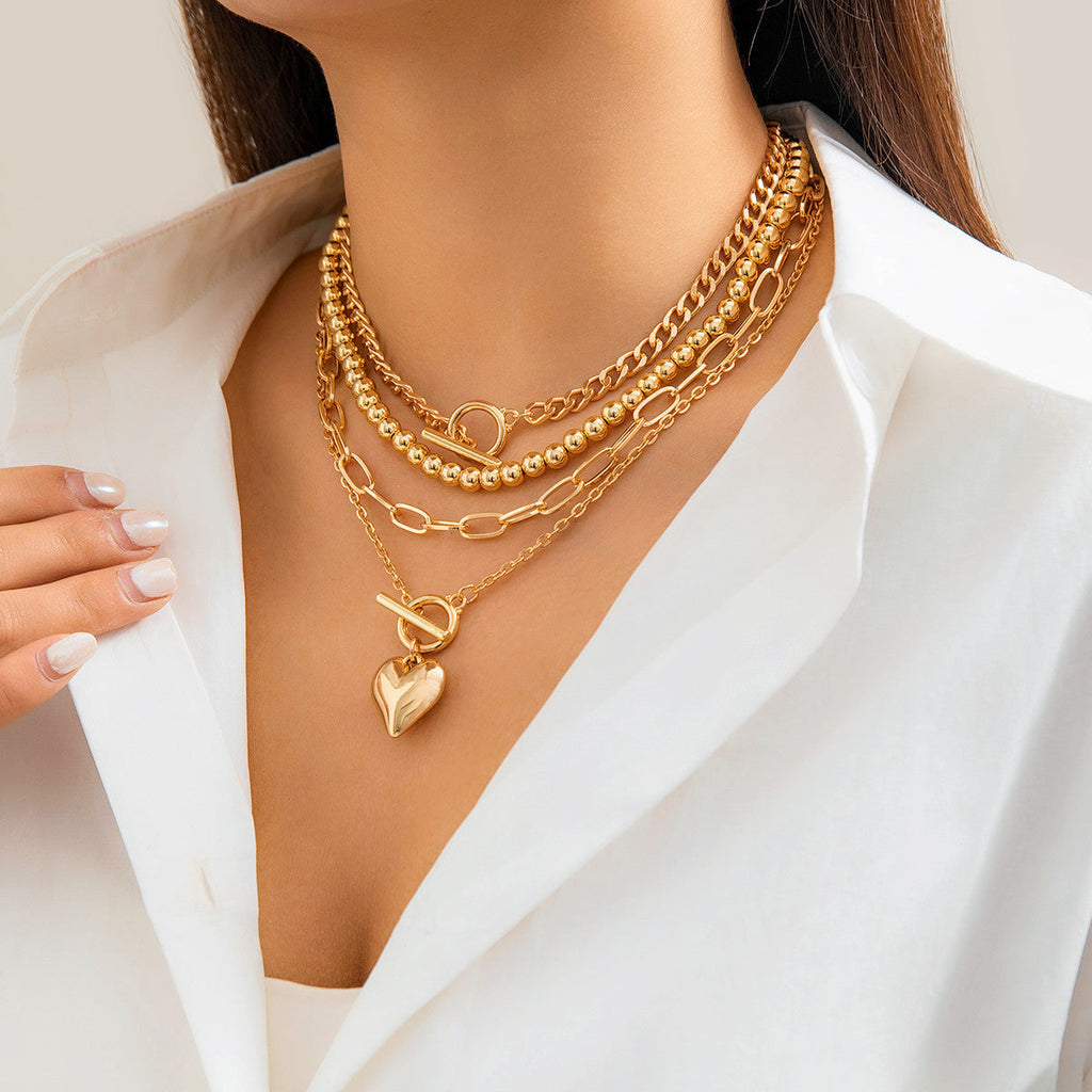 Multi Layer Chain Necklace Silver Round Beaded Necklace