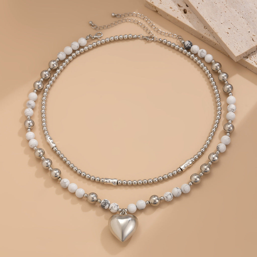 Layered Heart Pendant Beaded layer Necklace
