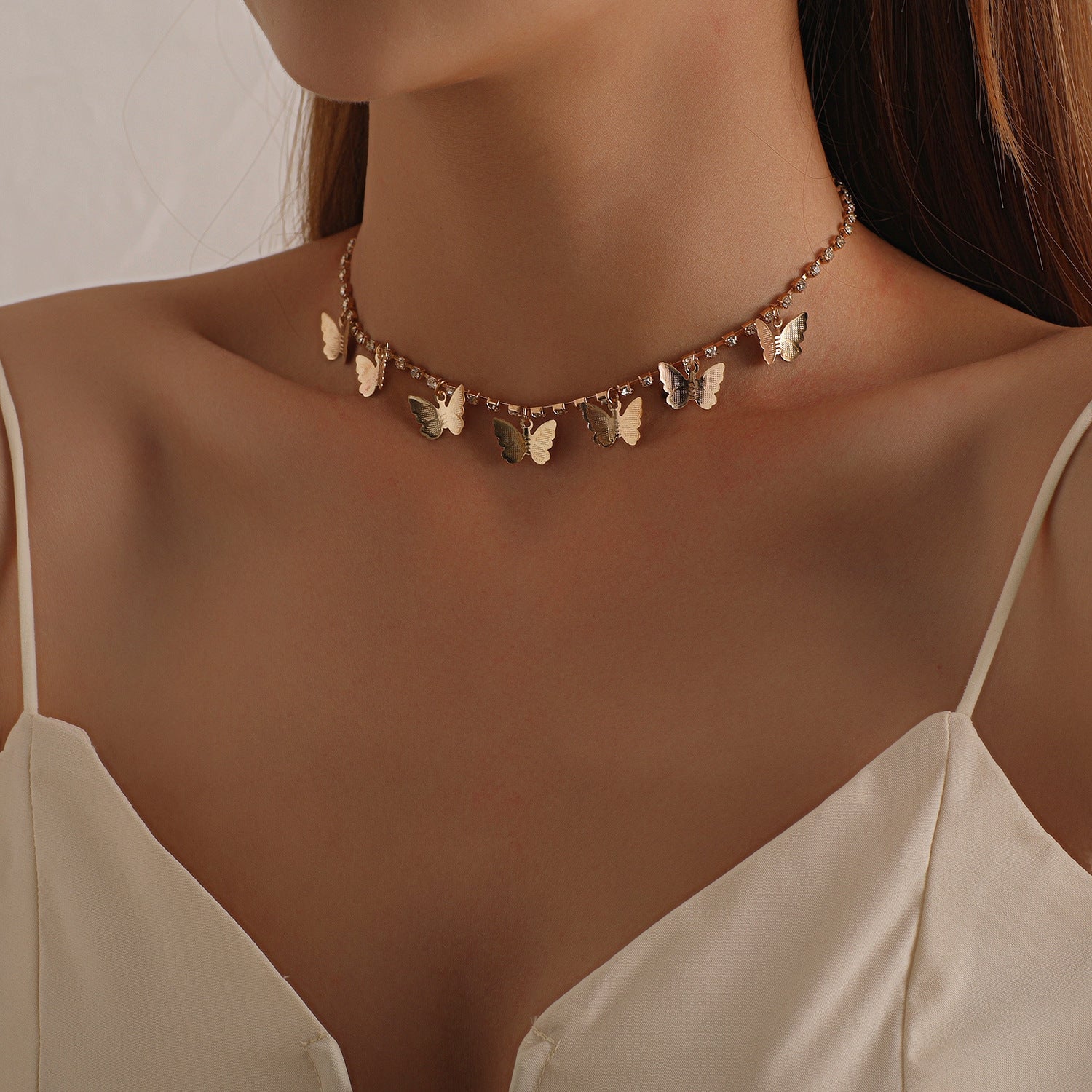 Tassel Tiny Butterfly Choker Necklace