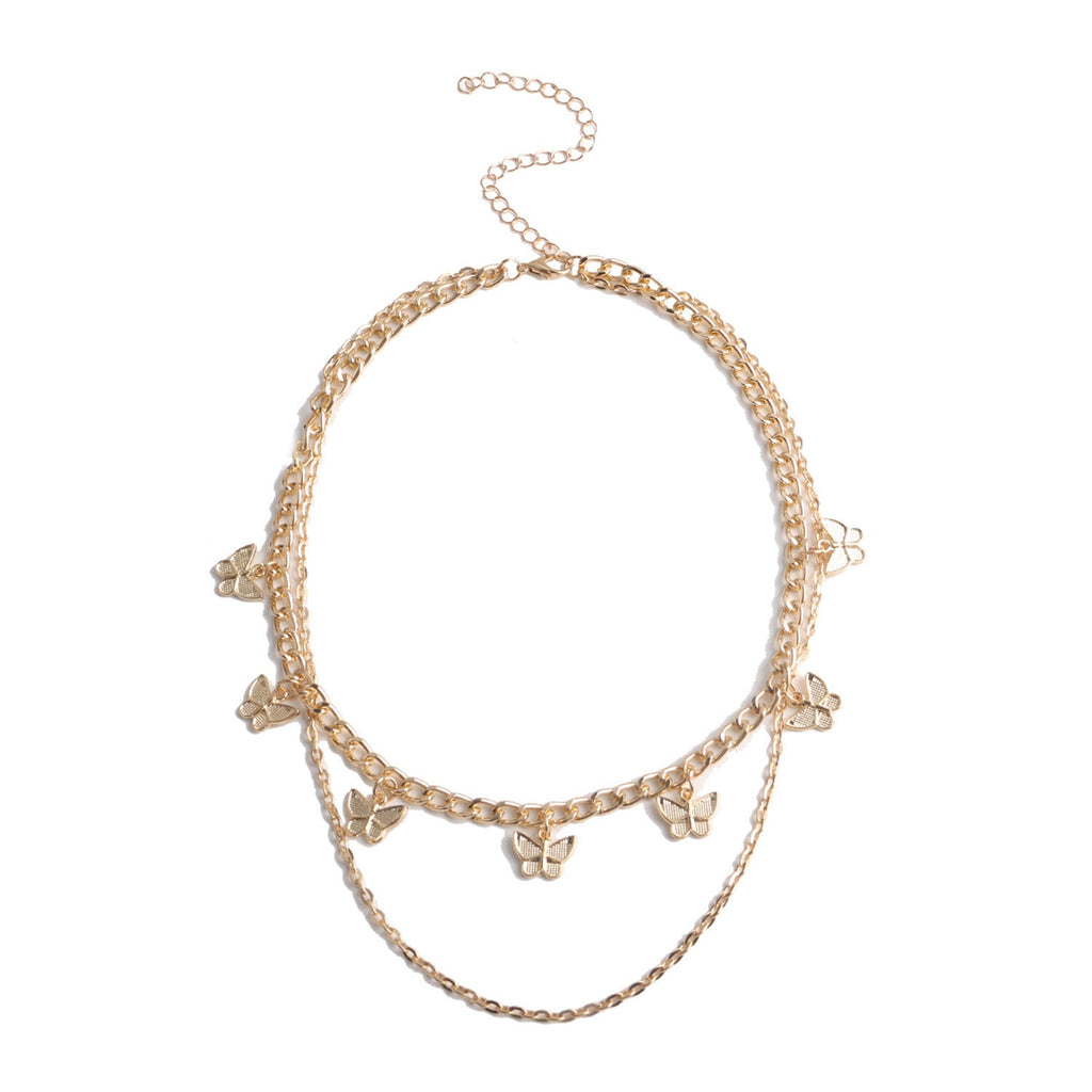 Classic Layered Chokers Butterfly Pendant Tassel Necklaces
