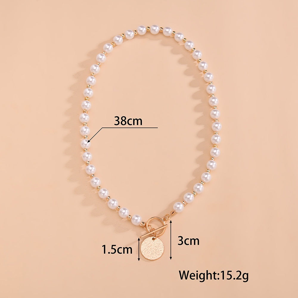 Pearl Necklace Beaded Coin Pendant Women