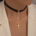 Punk Cross Tassel Pendant Black Short Choker Necklace
