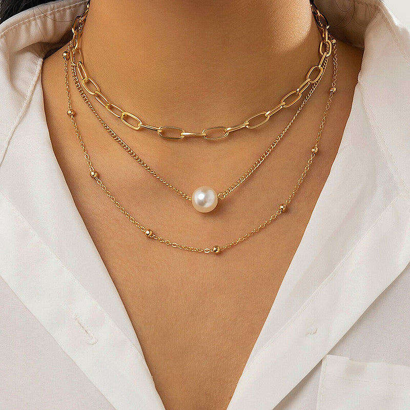Vintage Pearl Charm Layered Fashion Necklace
