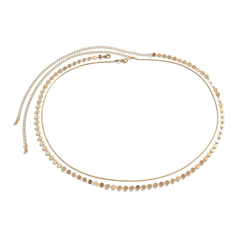 Women Sequin Snake Bone Chain Double Waist Geometric Body Chain