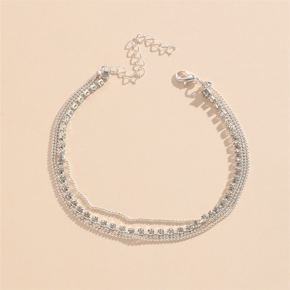 Multi Layered Crystal Beaded Tennis Chain Anklets Jewelry