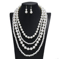 Multi Layers Long Pearl Necklace Earrings Set for Women