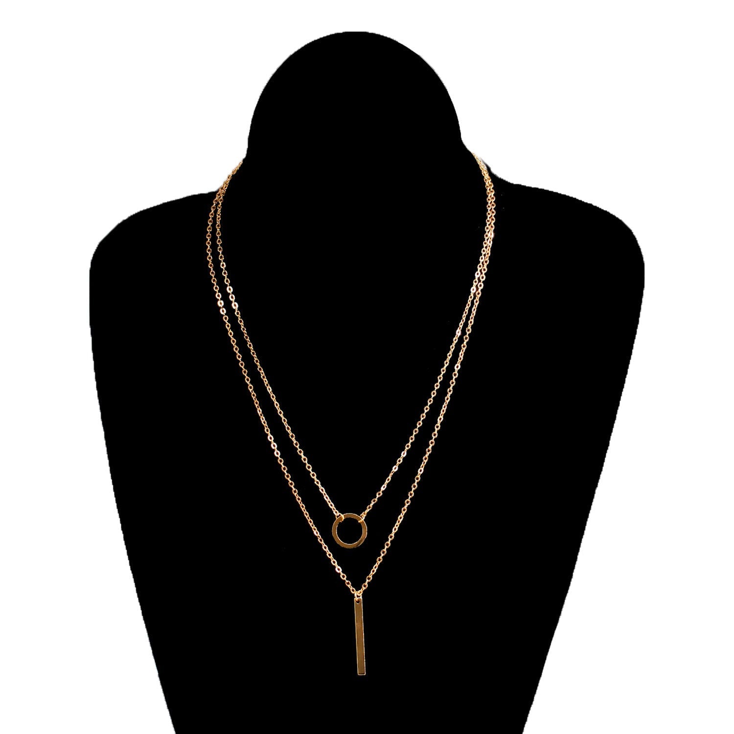 Bar Pendant Two Layers Chain Necklace