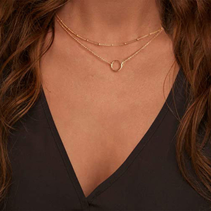 Circle Double Layer Necklace Bead Chain