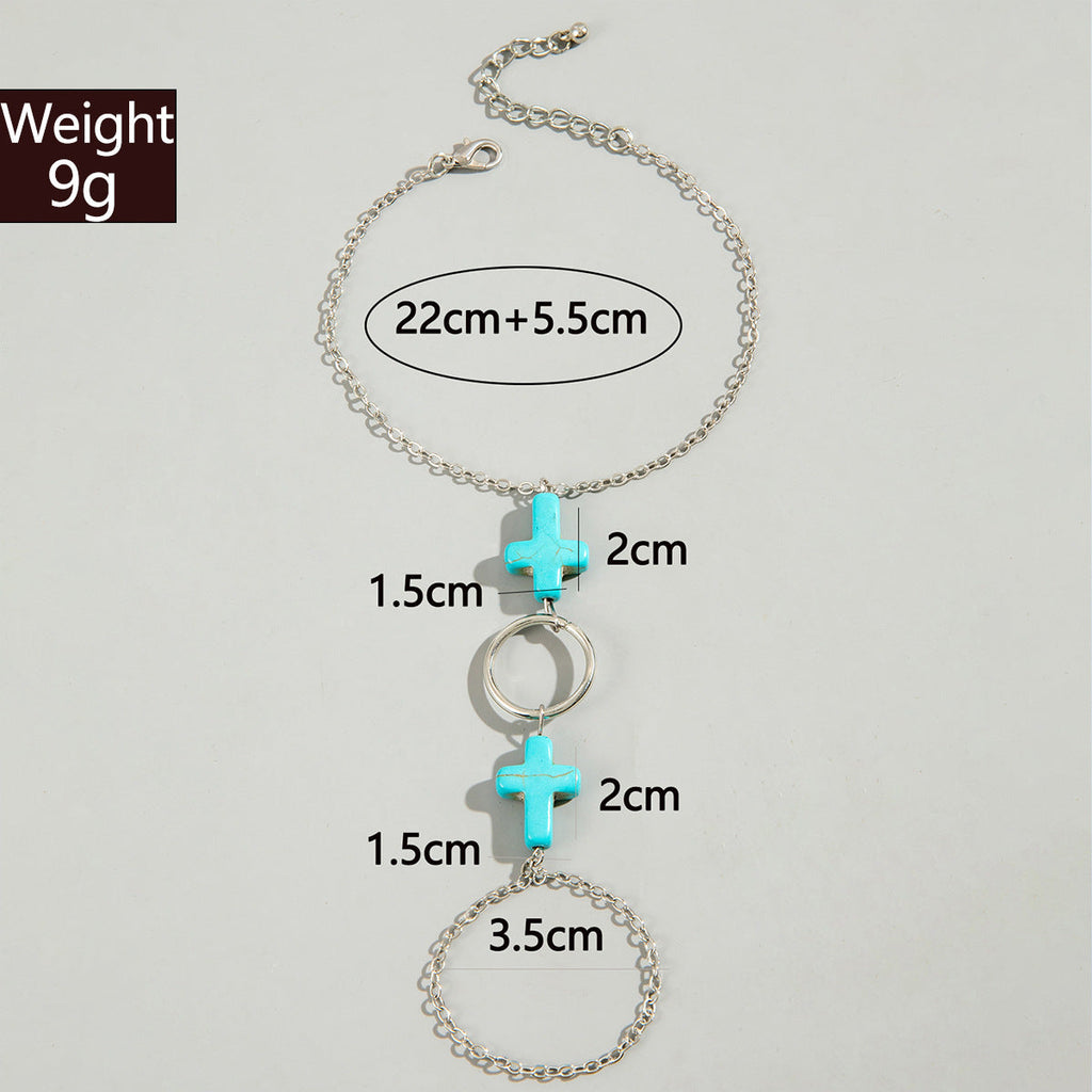 Bohemian Beach Natural turquoise Cross Anklet Bracelet