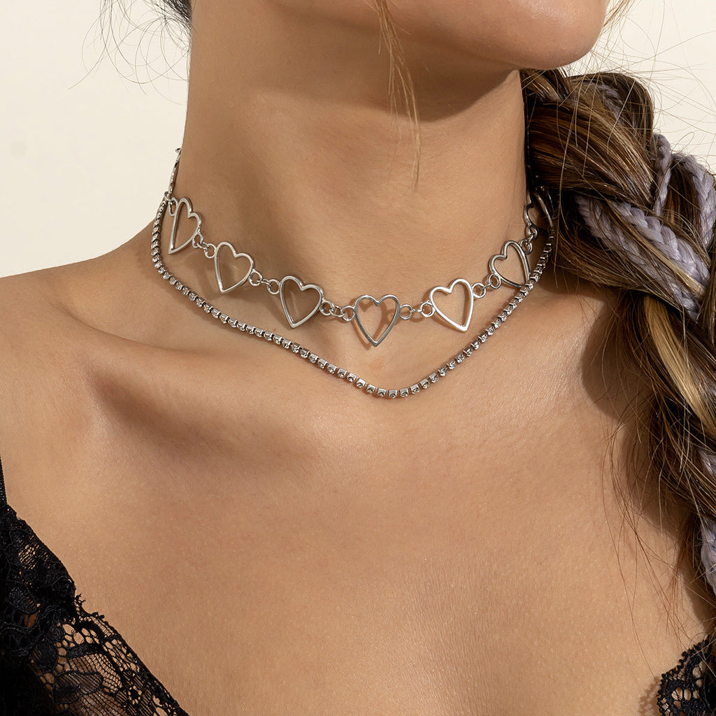 Hollow Out Multilayer Pendant Necklace Simple Heart