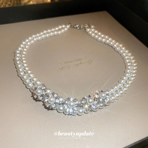 Baroque Pearl Stone Flower Double Layer Necklace