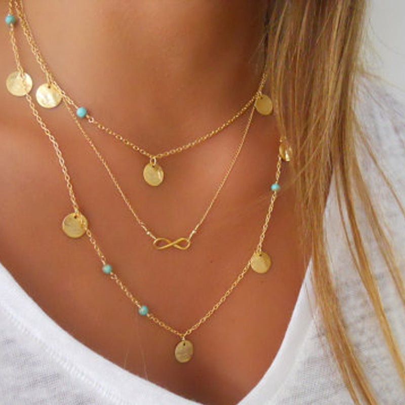 Round Sequin Turquoise Beads Pendant Necklace