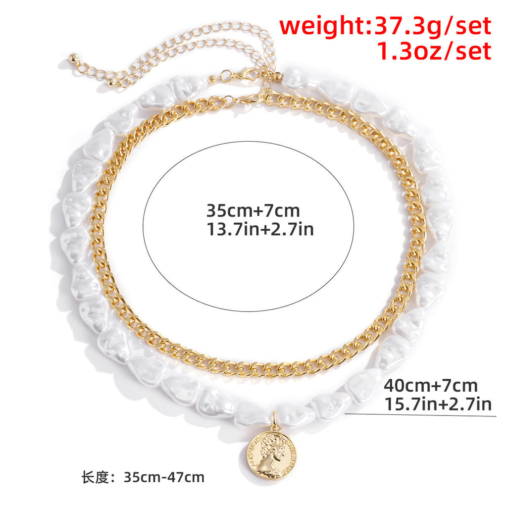Carved Coin Pendant Layer Chain Necklace